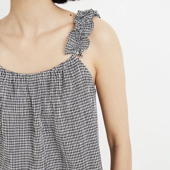 Madewell Women's Size 4 Ruffle Strap Cotton Cami Gingham Top Black/White - Picture 3 of 7